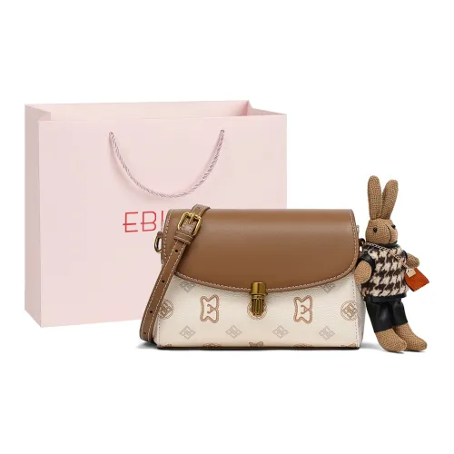 EBLAN Synthetic Leather Shoulder Bag, Crossbody Bag, Small Square Bag Regular Women's Ecru & Brown