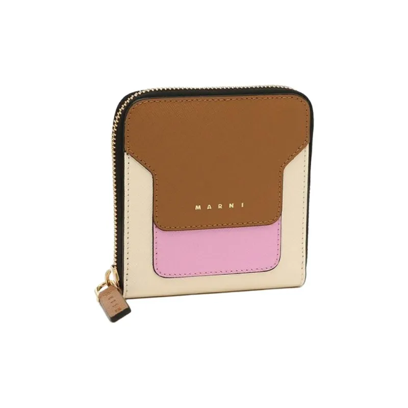 MARNI Cow Leather Wallet Mini Women's Brown & Cream-2
