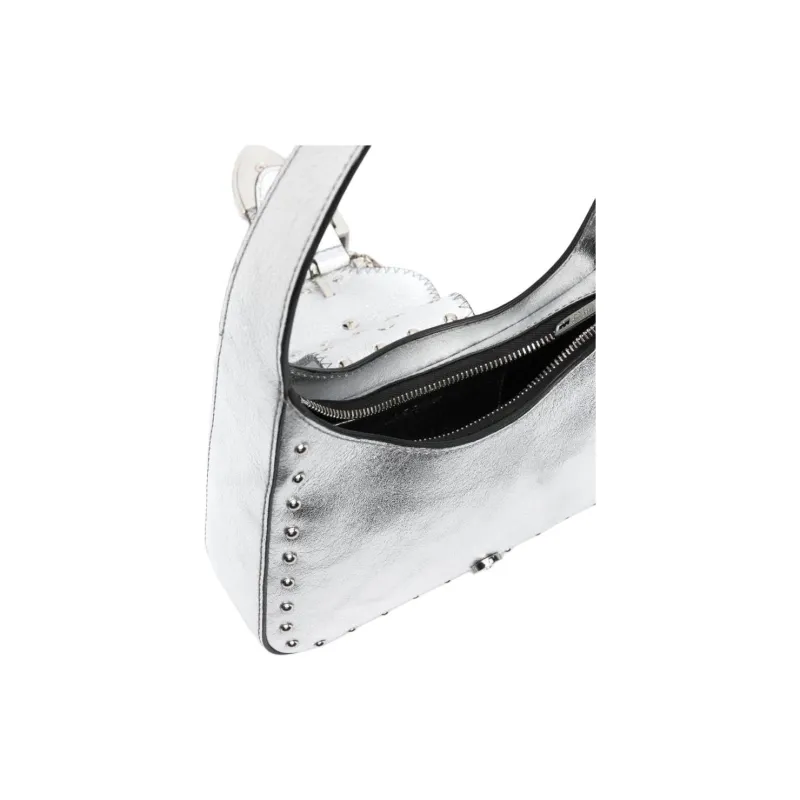 MOSCHINO Calfskin Handbag Shoulder Bag Women's Silver-3