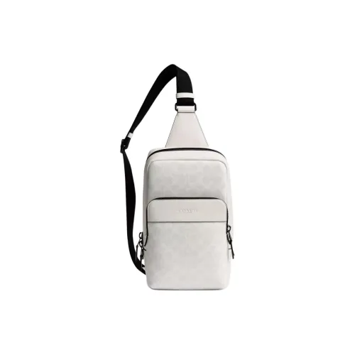 COACH Gotham Coated Canvas With Calfskin Messenger Bag, Crossbody Bag, Sling Bag Small Size Men's White & Black