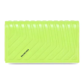 Balenciaga Car Calfskin Card Clip Wallets Men's Neon Green