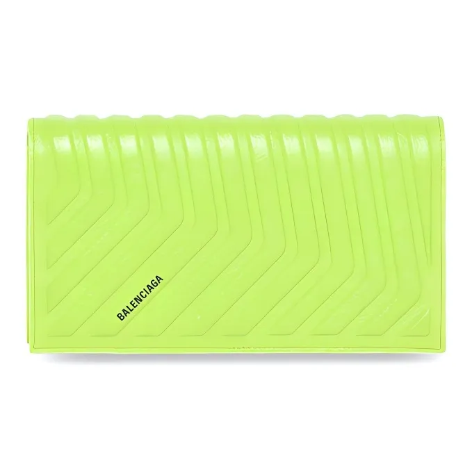 Balenciaga Car Calfskin Card Clip Wallets Men's Neon Green-0