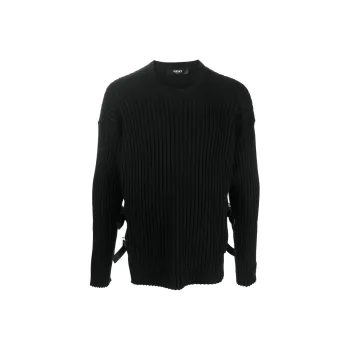 VERSACE Side Slit Crewneck Ribbed Jumper