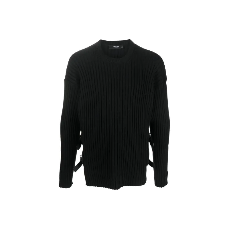 VERSACE Side Slit Crewneck Ribbed Jumper-0