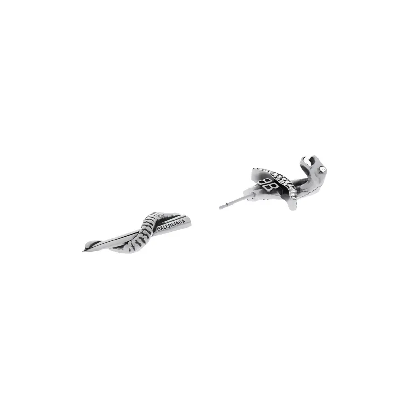 Balenciaga Rhinestone Brass Aluminum Glass Earrings Unisex Silver-2