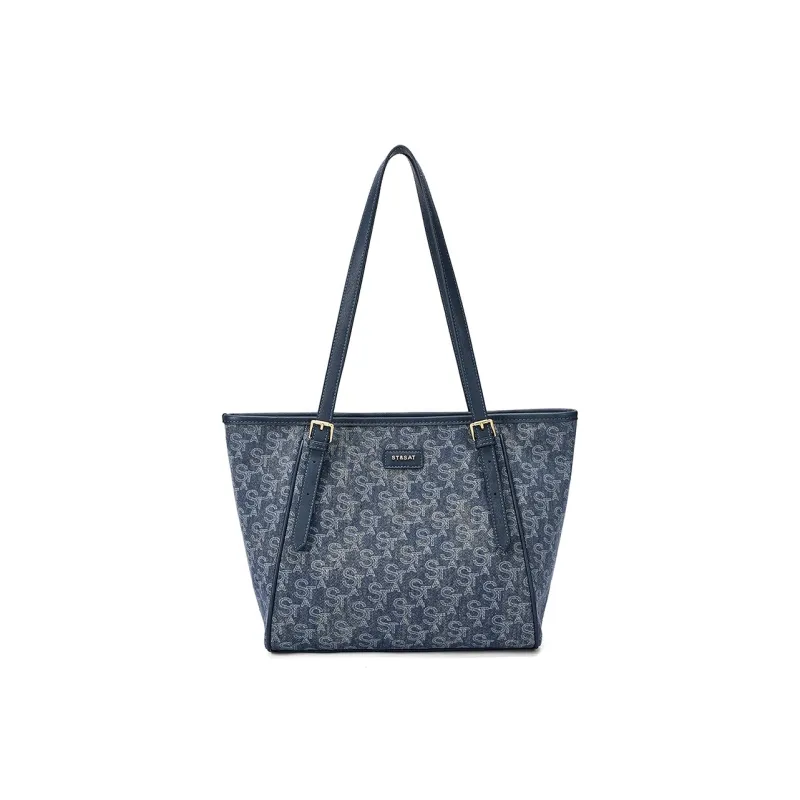 ST&SAT Fabric With Synthetic Leather Denim Bag Tote Bag, Shopping Bag, Shoulder Bag Women's Blue-0