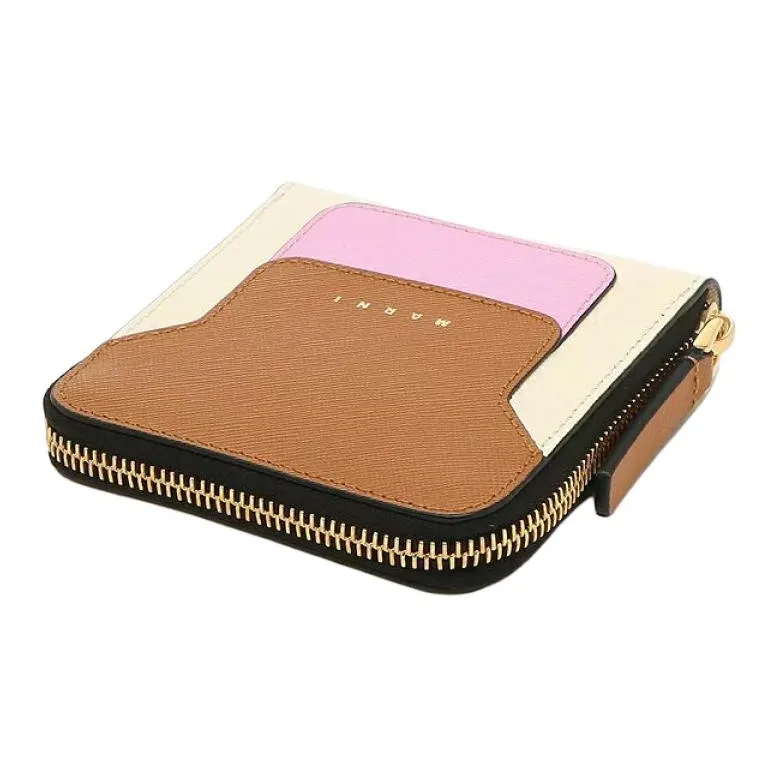 MARNI Cow Leather Wallet Mini Women's Brown & Cream-4