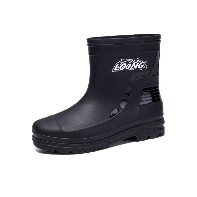 LONGYING Rain Boots Men Black/Black Red-1