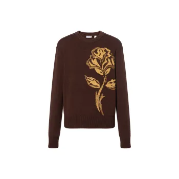 Burberry Ruched Sleeve Rose Print Sweater