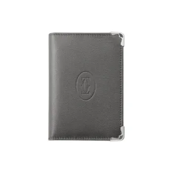 CARTIER Must De Cartier Calfskin Business Card Holder Card Case Women's Gray