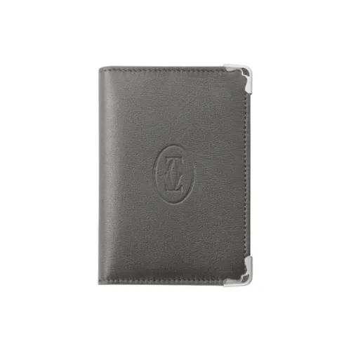 CARTIER Must De Cartier Calfskin Business Card Holder Card Case Women's Gray