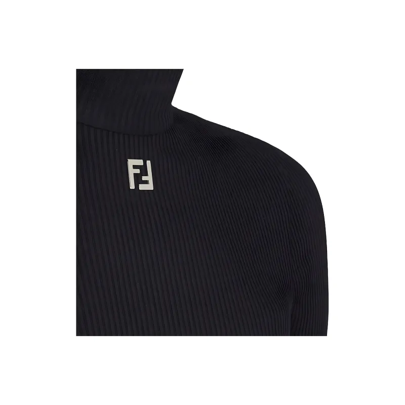 FENDI Mock Neck Short Sleeved Ribbed Top-2