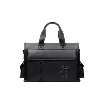 VIHUS Top Grain Cow Leather Portable Briefcase Regular Men's Black