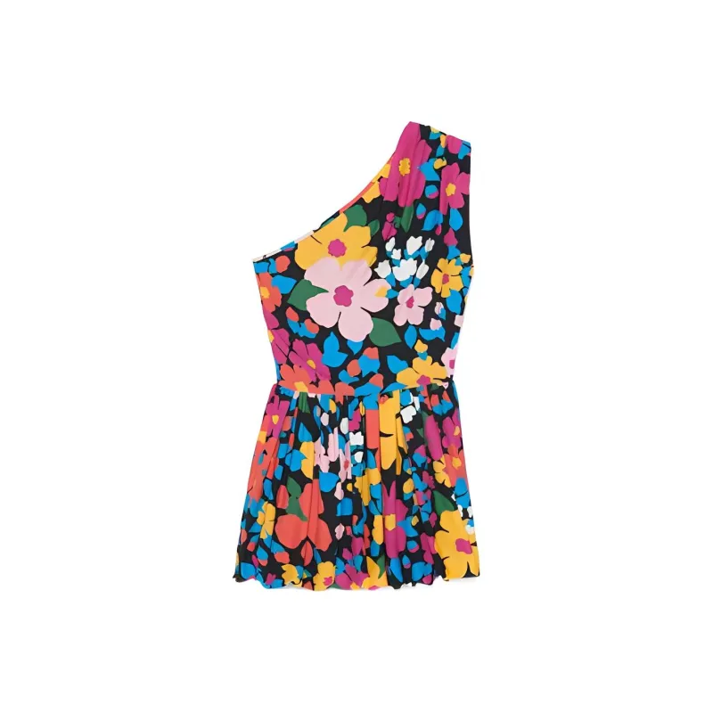 SAINT LAURENT Floral Printed One Shoulder Midi Dress-1