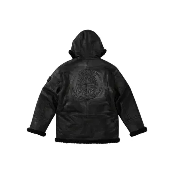 Supreme x Stone Island Hand painted Hooded Shearling Jacket Unisex