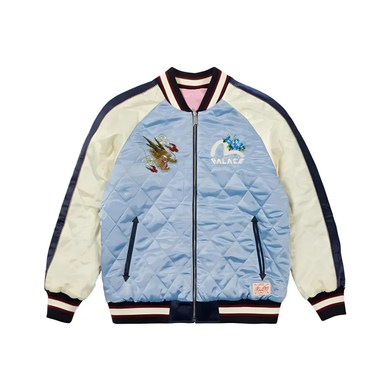 Evisu X PALACE Puffer Jackets Unisex Blue/Pink-1