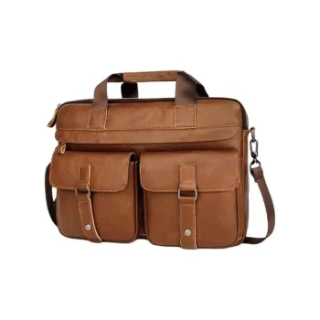 VIHUS Top Grain Cow Leather Briefcase Men's Black/Brown