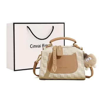 CinvaiKrose Cow Leather With Synthetic Leather Shoulder Bag, Crossbody Bag, Handbag, Pillow Bag Regular Women's Ecru