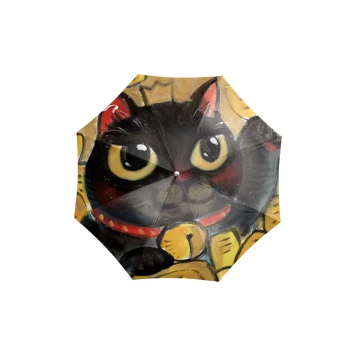 SMITH CHU Cartoon Cute Illustration Kitten Sunny And Rainy Dual Use Vinyl Tri Fold Manual Umbrella