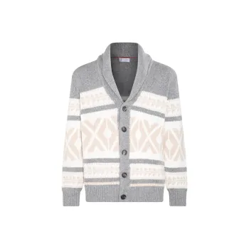 Brunello Cucinelli Pattern-intarsia Knitted Cashmere Cardigan