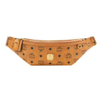 MCM Fursten Visetos Artificial Leather Shoulder Bag, Crossbody Bag, Fanny Pack Medium Size Unisex Brown Cognac