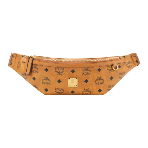 MCM Fursten Visetos Artificial Leather Shoulder Bag, Crossbody Bag, Fanny Pack Medium Size Unisex Brown Cognac