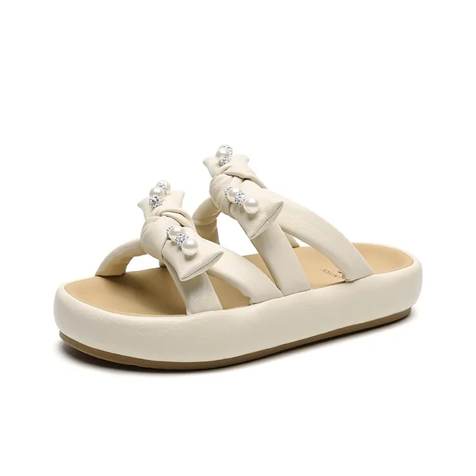 JOSINY PU Polyurethane Slide Slippers Women's Ecru-1