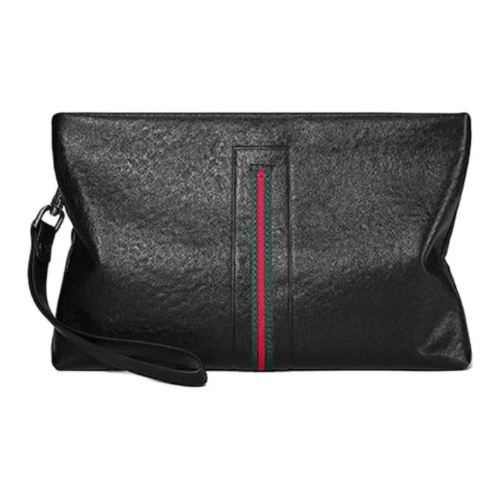 VIHUS Top Grain Cow Leather Envelope Bag, Clutch Men's Black-1