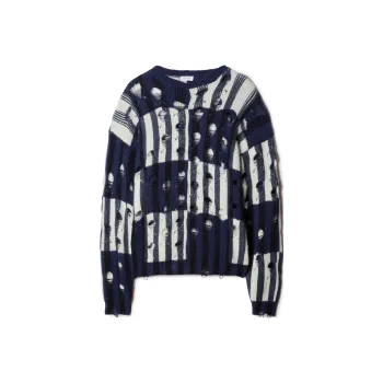 OFF WHITE Shibori Distressed Crewneck Long Sleeved Jumper