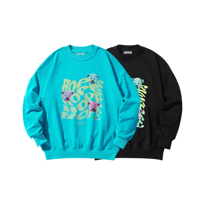 GUKUUL Cartoon Bear Letter Print Crew Neck Pullover Sweatshirt Unisex-6