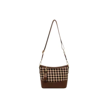 JANE KLAIN Synthetic Leather, Textile Mosaic Hobo Bag, Shoulder Bag, Crossbody Bag Women's Black/Brown