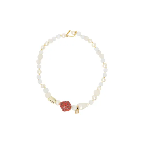 WALES BONNER Freshwater Pearl, Brass, Quartz, Glass Necklaces Women's Red/Multicolor