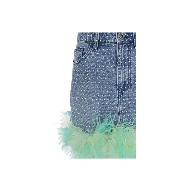 Self portrait Logo Patch Embellished Denim Skirt-4