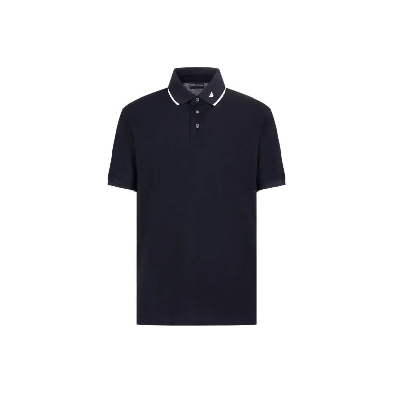 EMPORIO ARMANI Mercerised Piqué Polo Shirt With Micro Eagle Embroidery-0