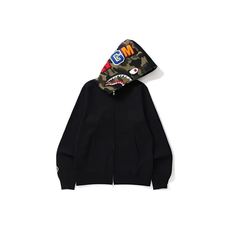 Bape Shark Full Zip Hoodie Camo Hood-0
