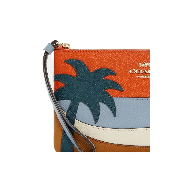 COACH Corner Zip Leather Clutch Wrist Bag Coin Purse Small Size Women's Red/Blue/Brown-4