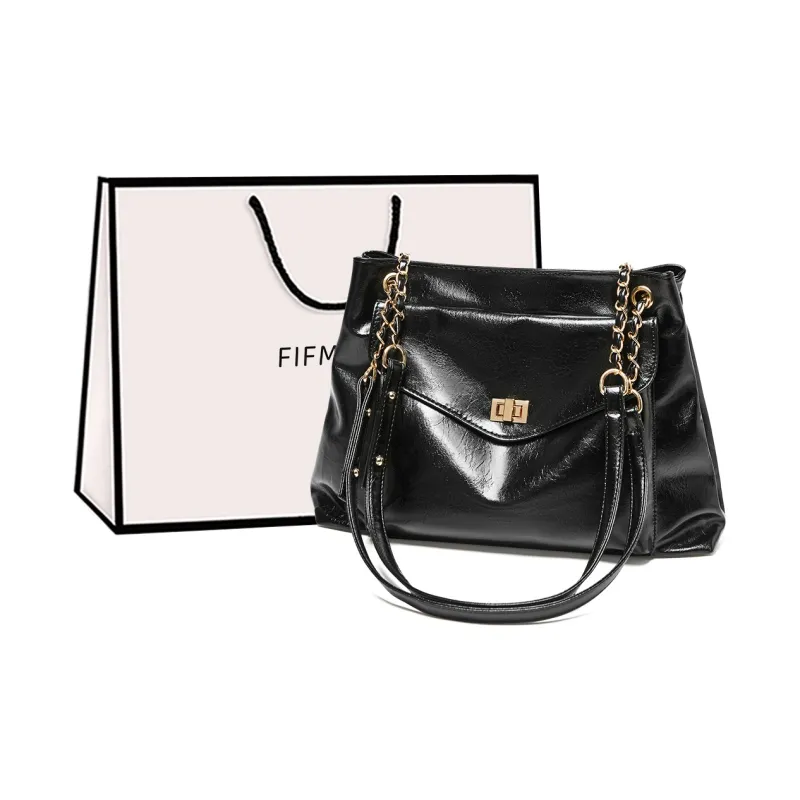 15 MINS Synthetic Leather Shoulder Bag Large Size Women's Green/Black/Brown/Ecru-4