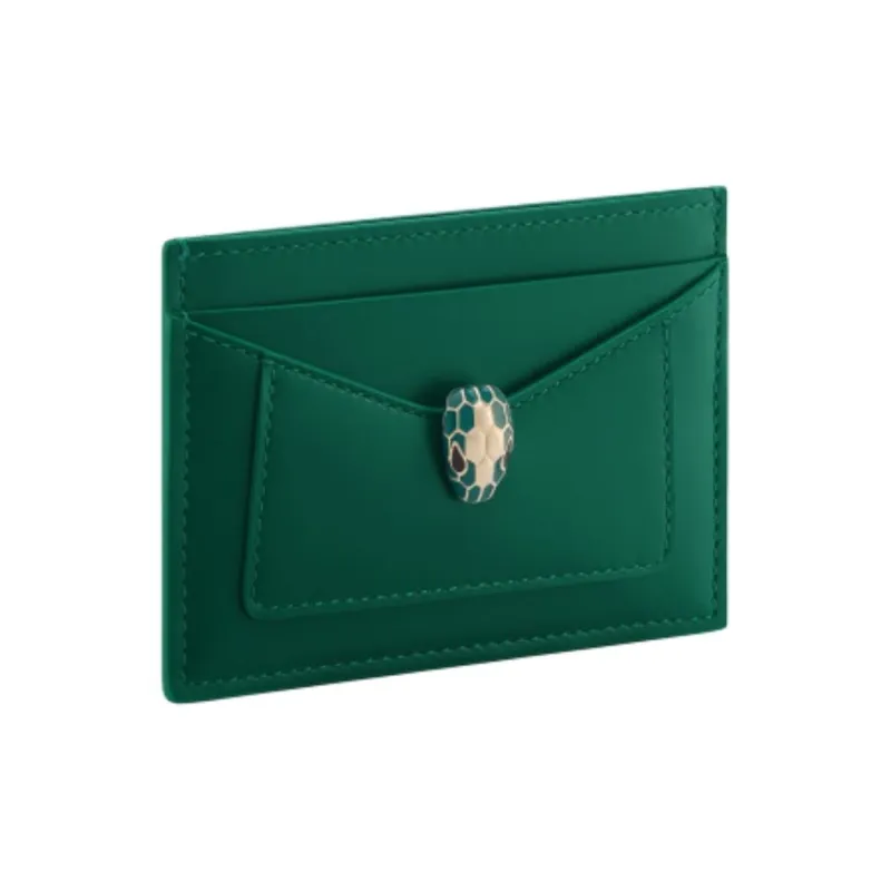 BVLGARI Serpenti Forever Series Calfskin Card Holder Women's Green-0