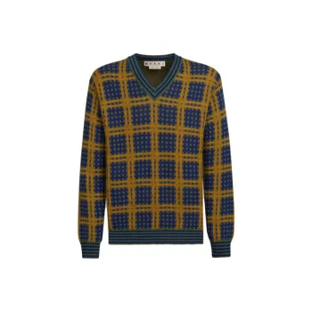 MARNI V Neck Checked Knit Jumper