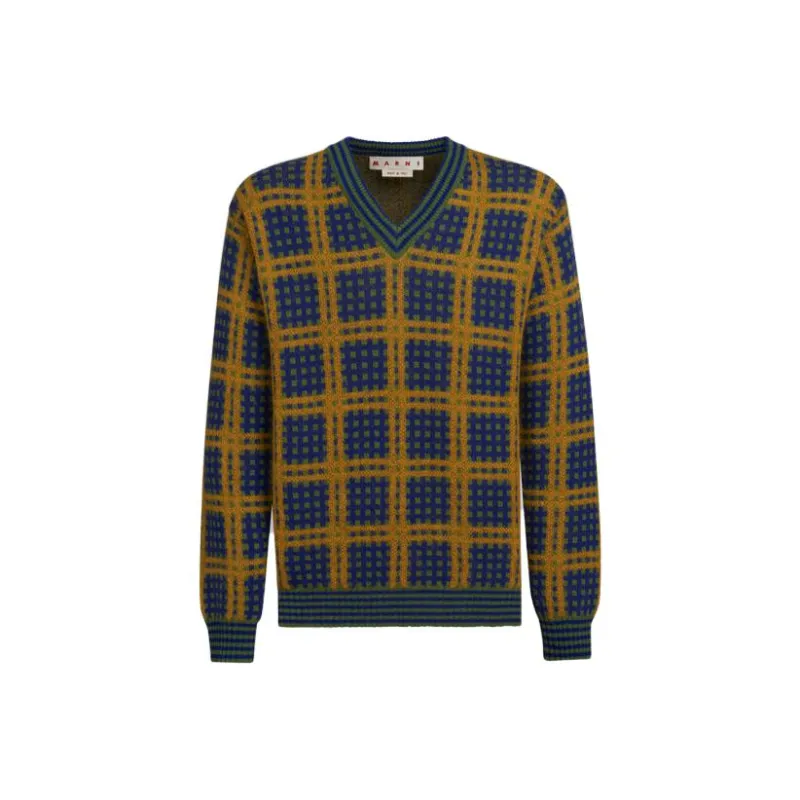 MARNI V Neck Checked Knit Jumper-0