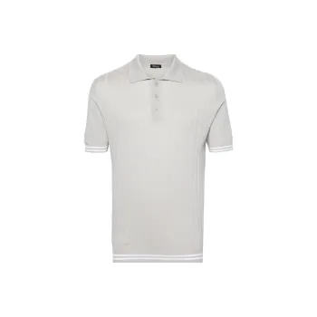 KITON Striped edge Ribbed Polo Jumper