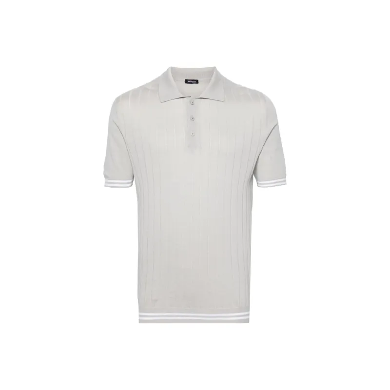 KITON Striped edge Ribbed Polo Jumper-0