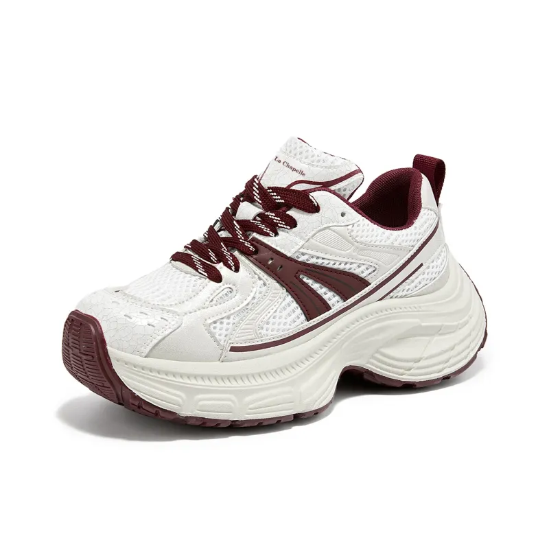 La Chapelle Minimalist Style Comfortable Platform Height Increasing 5cm Low-Top Chunky Sneakers Women's Red-1