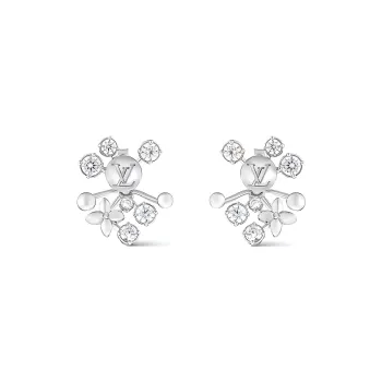 LOUIS VUITTON Metal Faux Crystal Earrings Women's Silver