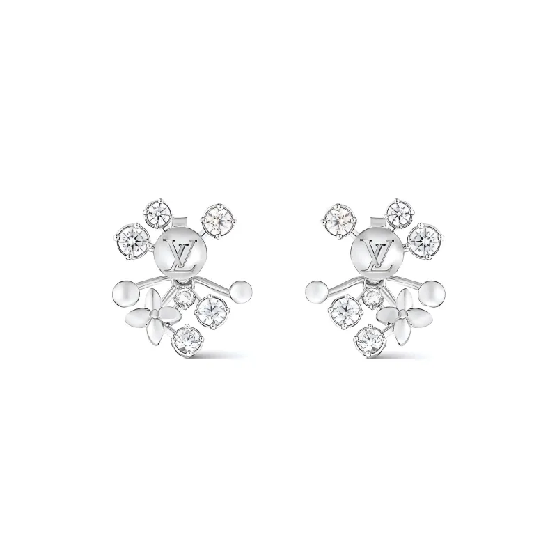 LOUIS VUITTON Metal Faux Crystal Earrings Women's Silver-0