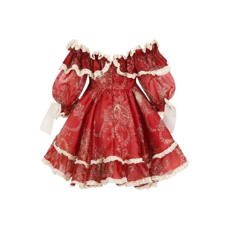 Selkie Collection Short Sleeved Dress Women's Red Background Emblem Celebration Mini Print-1