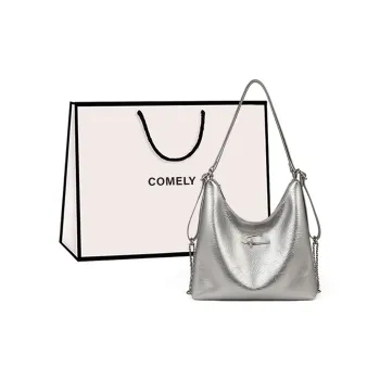 COMELY Cow Leather Tote Bag, Shopping Bag, Shoulder Bag, Backpack Regular Women's Silver