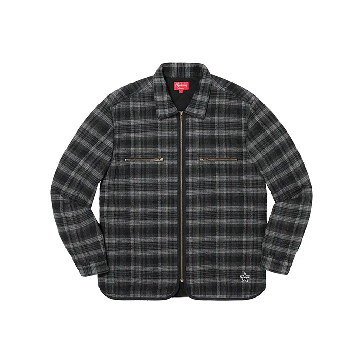 Supreme Quilted Plaid Zip Up Shirt-0