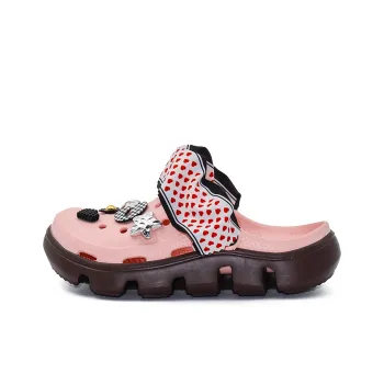 OUBT Red Heart Polka Dot Lace Fabric, Starlight Clogs Women's Pink