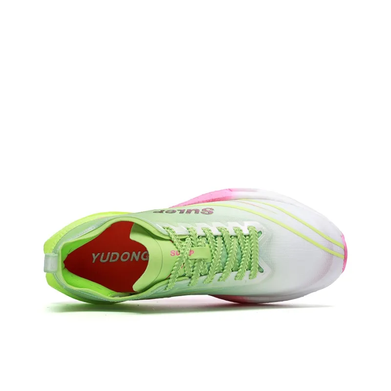 Speed Joy Run Cushioning Slip Resistant Height Increasing Low Top Carbon Plate Running Shoes Men's Green Pink-2